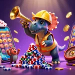 Engage with 789BET's dynamic gaming scene featuring a triceratops and casino fun elements for an exciting experience.