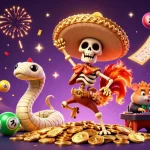 Engage with alo8 in a lively casino scene filled with vibrant lottery elements and celebration.