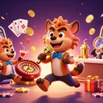 Experience the thrill at go8's casino with hyenas adding fun to a vibrant slot game scene.
