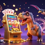 EE88 casino features a pachycephalosaurus winning coins from a slot machine in exciting gameplay.