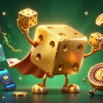 Engage with debet gaming strategies through a vibrant 3D illustration of a dice golem and crypto elements.